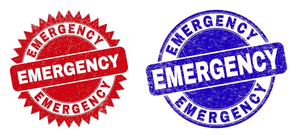 EMERGENCY Rounded and Rosette Stamp Seals with Unclean Texture Illustrazione stock