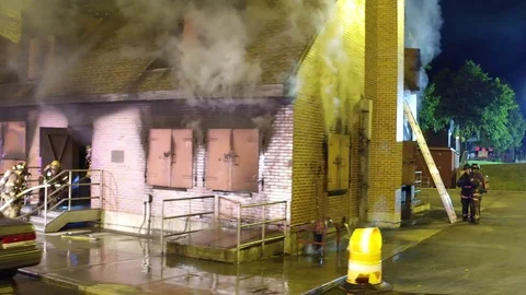 Emergency Scene - Fire Smoke Building Firefighter EMS Police Training 13 Stock Footage 78212671