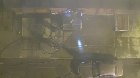 Emergency Scene - Fire Smoke Building Firefighter EMS Police Training 2 Stock Footage 78212673