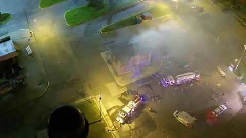 Emergency Scene - Fire Smoke Building Firefighter EMS Police Training 4 Stock Footage