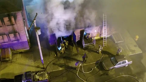 Emergency Scene - Fire Smoke Building Firefighter EMS Police Training 7 Stock Footage 78212683