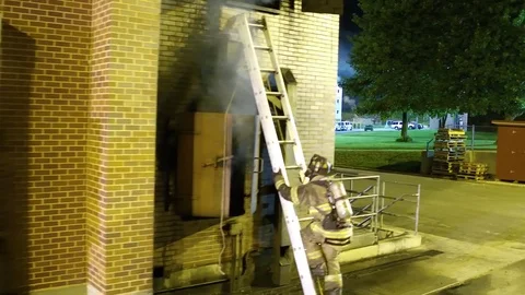 Emergency Scene - Fire Smoke Building Firefighter EMS Police Training 9 Stock Footage 78212692