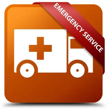 Emergency service brown square button red ribbon in corner Stock Illustration