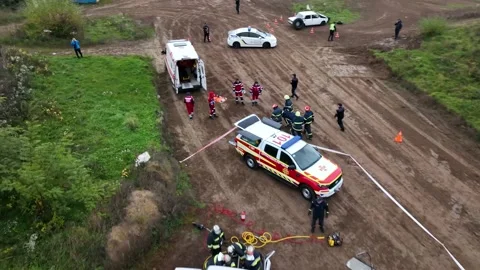 Emergency service firefighters during an exercise in Ukraine in Chernihiv in Stock Footage 229325813