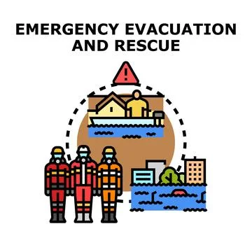 Emergency services rescuing people during flood disaster evacuation Stock Illustration