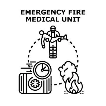 Emergency services responding to fire and medical incident Stock Illustration