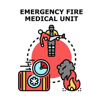 Emergency services responding to fire and medical incident Stock Illustration