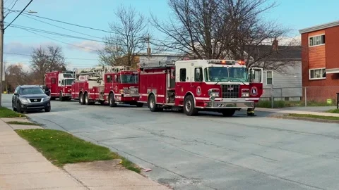 Emergency Services Scene, Fire Trucks on Call for an Emergency Stock Footage 240852963
