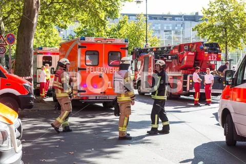 Emergency services team on chemical accident location. Stock Photos