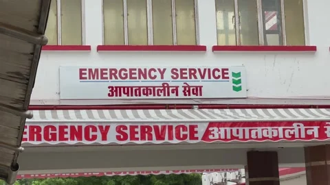 Emergency services text sign written on sign board Stock Footage 282541104