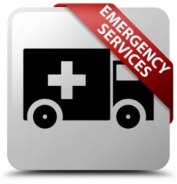 Emergency services white square button red ribbon in corner Stock Illustration