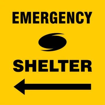 Emergency Shelter Left Safety Side Sign Board, Hurricane indication. Graphic  Stock Illustration