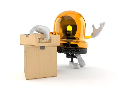 Emergency siren character with stack of boxes Ilustración de archivo