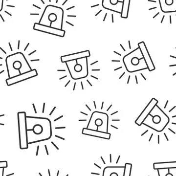 Emergency siren icon seamless pattern background. Police alarm vector illustr 库存插图