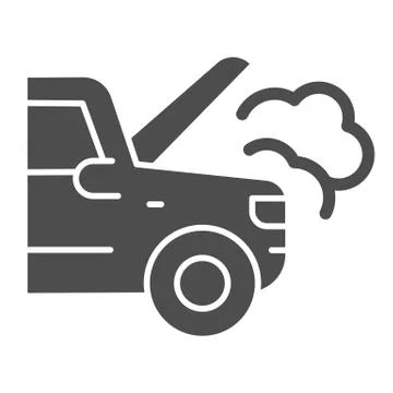 Emergency stop for auto solid icon. Broken vehicle with engine fumes symbol Stock Illustration