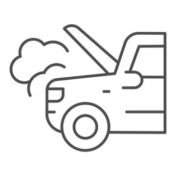Emergency stop for auto thin line icon. Broken vehicle with engine fumes symbol Stock Illustration