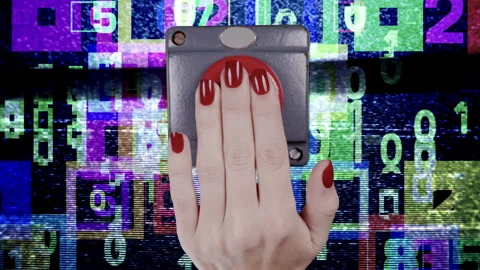 Emergency stop button with code and data Stock Footage 322070204