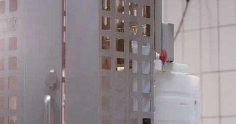 Emergency stop button on control cabinet in food factory, Static Shot Stock Footage 340036660