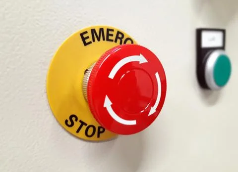 Emergency stop button to cut off supply Stock Photos
