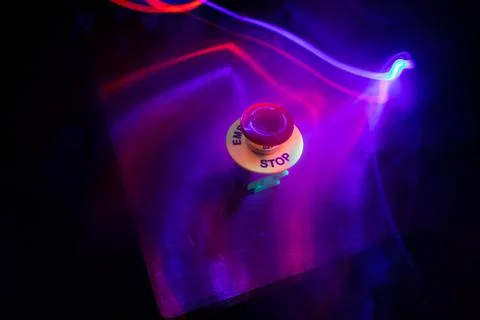 Emergency stop button, Disaster protection. Industrial concept. Red button on 스톡 사진