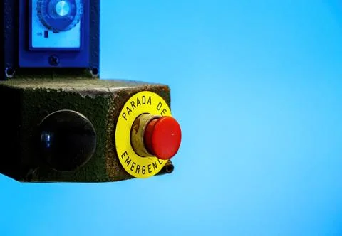 Emergency Stop Button on Industrial Machine Stock Photos