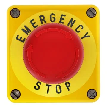 Emergency stop button isolated on white background. 3D illustration Stock Illustration