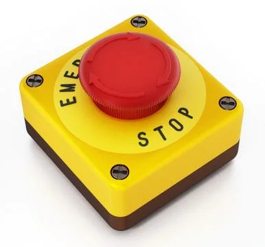 Emergency stop button isolated on white background. 3D illustration Illustrazione stock