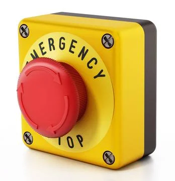 Emergency stop button isolated on white background. 3D illustration Emerge... Stock Photos