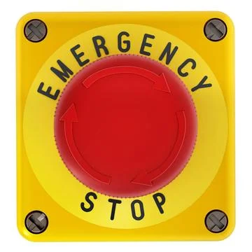 Emergency stop button isolated on white background. 3D illustration Emerge... Stock Photos