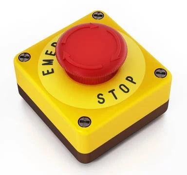 Emergency stop button isolated on white background. 3D illustration Emerge... Stock Photos