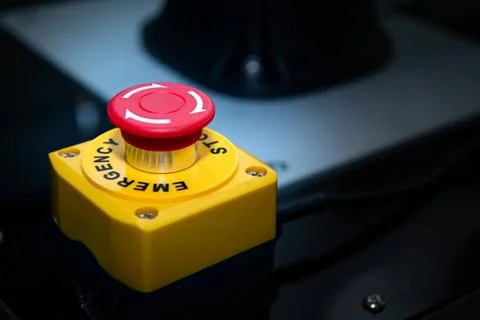 Emergency stop button It is a warning symbol for workers to reduce losses ... 库存照片
