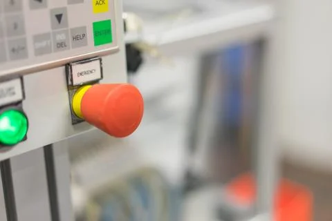 Emergency stop button in the lab. Stock Photos