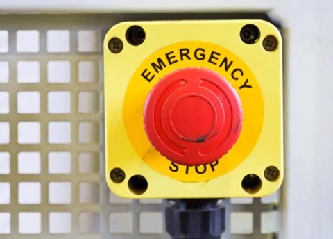 Emergency stop button red emergency stop push button close up Copyright: x... Stock Photos
