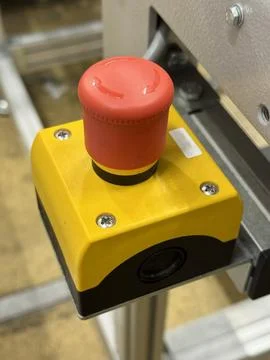 Emergency stop button safety control Stock Photos