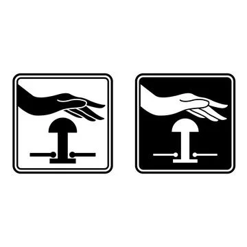 Emergency Stop Push Button Signs. Black and White Vector Icons. Evacuation .. Stock Illustration