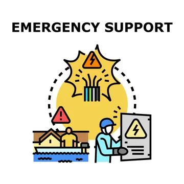 Emergency support resolving power outage and flood disaster イラスト素材