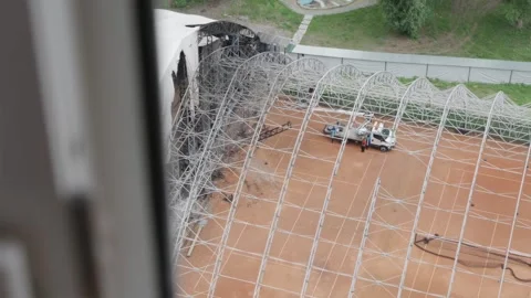 Emergency team assessing damage at a post-fire KYIV, UKRAINE — MAY 28, 2026 Stock Footage 336176625
