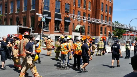 Emergency team at construction site Stock Footage 115934726