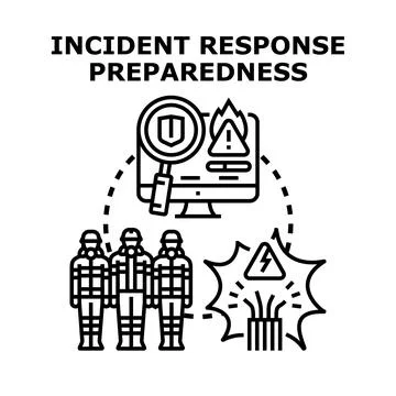 Emergency team working on incident response and cybersecurity preparedness, d Stock Illustration
