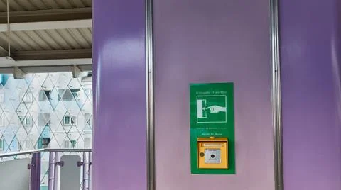 Emergency train stop button  in emergency case. Stock Photos