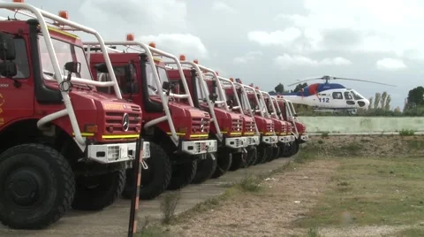 Emergency trucks and helicopters Stock Footage 54807553