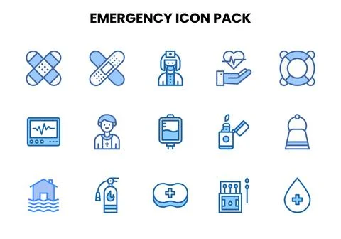 Emergency Two Colour UI Icons Pack Stock Illustration