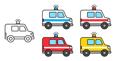 Emergency van cartoon icon set Stock Illustration