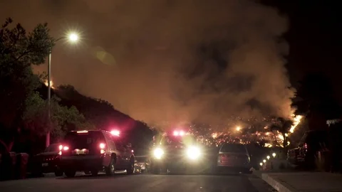 Emergency Vehicles During Wildfire Stock Footage