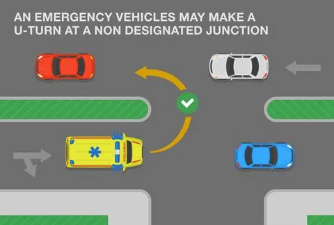 An emergency vehicles may make a u-turn at a non designated junction. Illustrazione stock