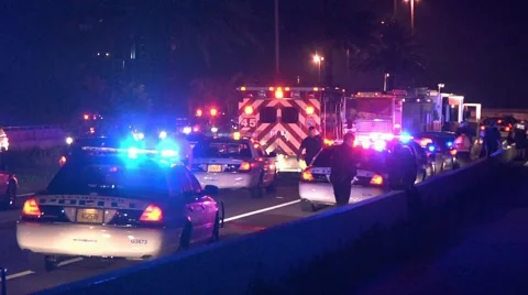 Emergency vehicles at night Stock Footage 936490