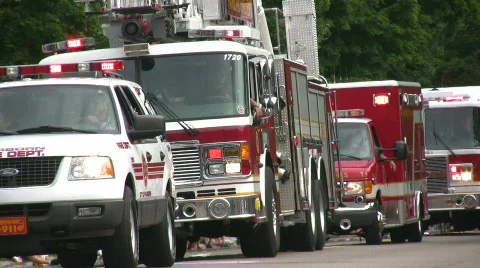 Emergency Vehicles in parade Stock-Footage 476325