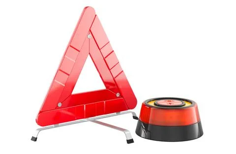 Emergency warning triangle and flashing beacon, portable emergency LED beac.. Stock Illustration