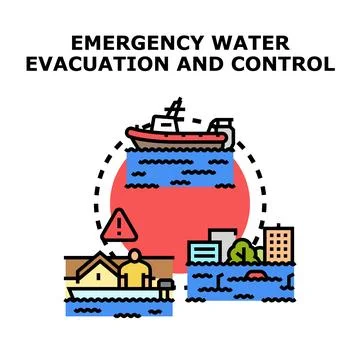 Emergency water evacuation and control during flood disaster Stock Illustration