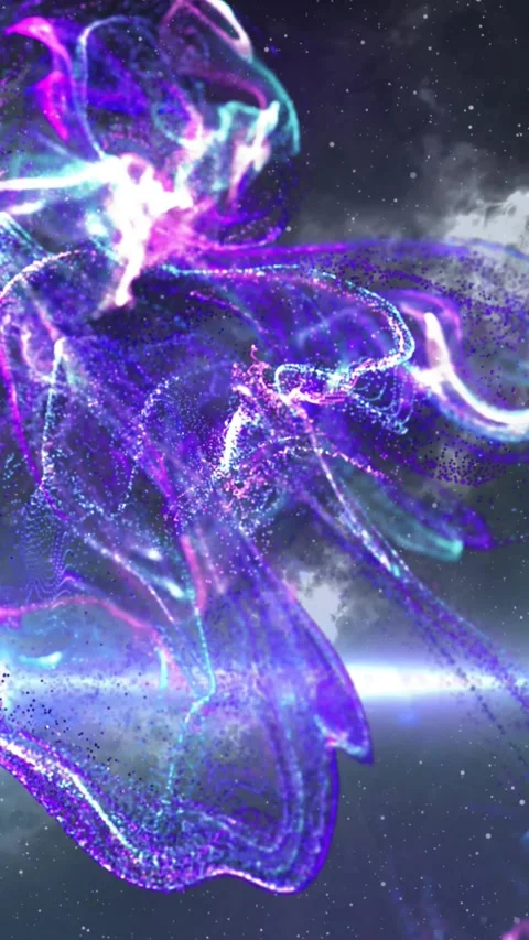 Emerging after pause purple magenta cyan cloud expanding in starfield, pulsing Stock Footage 330332432